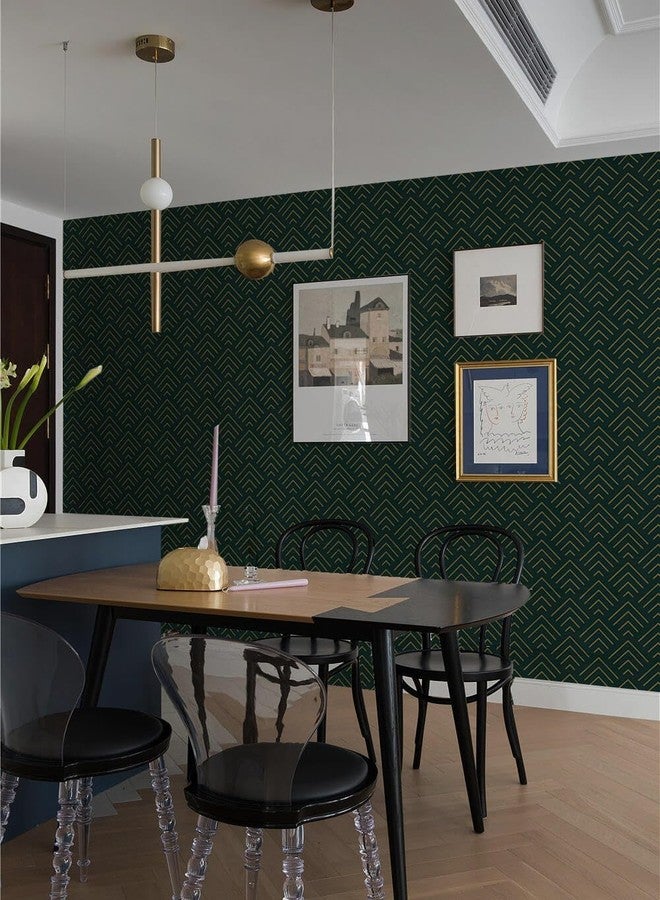 TEKCOOL ورق جدران ذاتي اللصق من TEKCOOL بنمط أخضر وذهبي، ورق جدران قابل للتقشير واللصق بخطوط ذهبية، ورق جدران فينيل لاصق قابل للإزالة، ورق جدران زخرفي، يمكنك تركيبه بنفسك، 45 × 300 سم (أخضر - 4 قطع) - Image 3